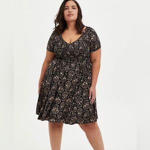 Torrid Mini Challis Smock Skater Dress Skulls NWT Sz 2